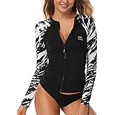 AXESEA Women's Rash Guard Tops Long Sleeve Bathing Suits Printed UV Sun Protection Swim Shirt