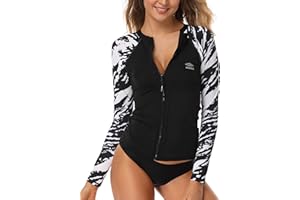 AXESEA Women's Rash Guard Tops Long Sleeve Bathing Suits Printed UV Sun Protection Swim Shirt