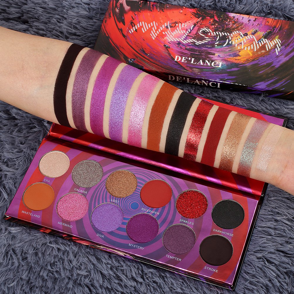 DE\'LANCI Maelstrom Eyeshadow Palette, 12 Colors Matte Shimmer Velvet Texture Blendable Long Lasting Glitter Eye Shadow Powder Makeup Kit, 0.84oz/24 g