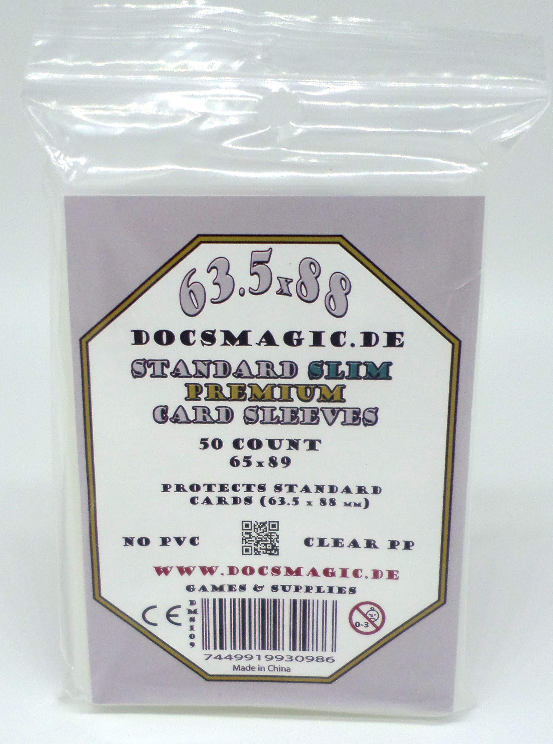 docsmagic.de 50 Premium Board Card Game Sleeves Clear - Slim Standard - 65 x 89
