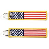 Great 1 American Flag Keychain Tag with Key Ring & Carabiner 2-Pack (Red White Blue Gold)