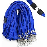30 Pack Breakaway Lanyards for ID Badges Blue Bulk Lanyards with Hook