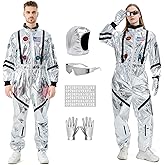 Drachompa Astronaut Costume Adult Silver Space Suit Men Women Halloween Spaceman Costume Silver Astronaut Outfit