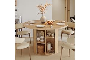 Nalupatio 47 Inch Round Dining Table for 4, Modern Farmhouse Kitchen Table with Half-Open Storage Shelf & Sliding Door, Circle Dinner Table for Dining Room, Natural