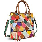 HESHE Genuine Leather Handbags Colorful Purses for Women Crossbody Bag Multi-color Tote Purse Designer Hobo Shoulder Bag
