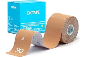 OK TAPE Kinesiology Tape 10 inches Precut, 20 Strips, Cotton Elastic Athletic Tape Latex Free, 2inch x 16ft, Beige