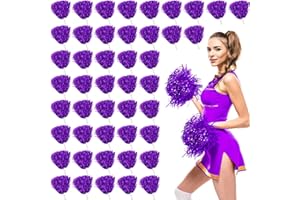 JERIFY 60 Pcs Cheerleading Pom Poms Metallic Foil Cheer Pompoms Bulk with Plastic Handle Cheering Costume Accessory for Football Basketball Cheering Squad Team Spirit Dance Sport Stage Performance