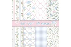 JUNKJWBZ Scrapbook Paper - 24 Sheets Soft Vintage Hydrangea Rose Patterns - Decorative Cardstock for Junk Journal Decoupage Craft Making DIY Crafts, Card Making, Art Journaling