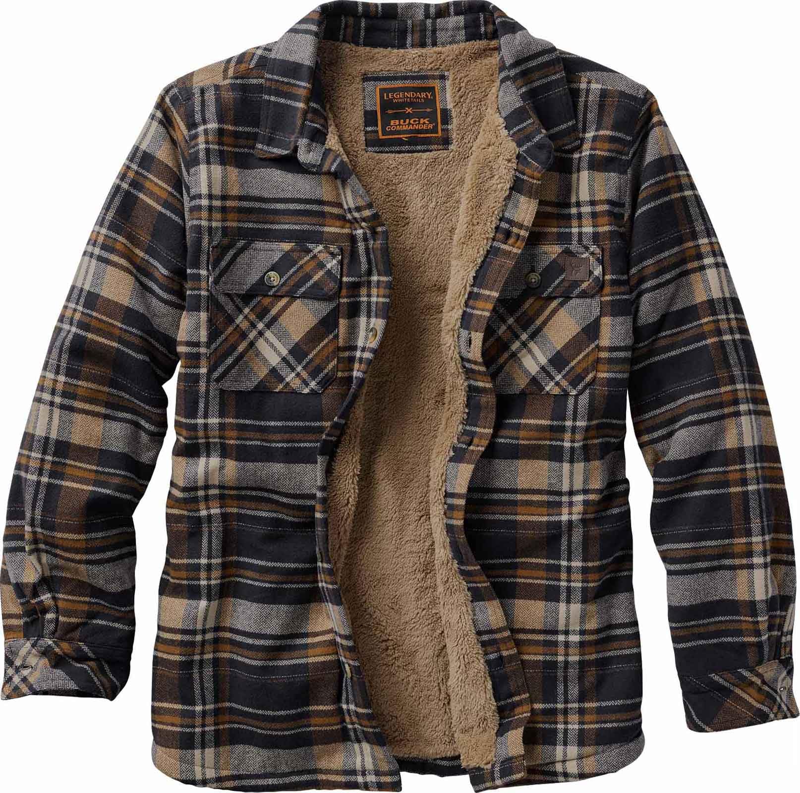 Legendary Whitetails Mens Shirt Jacket Plaid Flannel Berber Lined Polyfill Insulated Shacket, Midnight Storm Plaid, X-Large