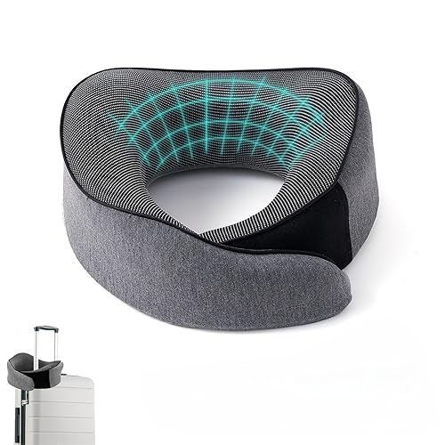 FcyLd Travel Pillows for Airplanes,Memory Foam Travel Neck Pillow for Airplanes,360° Support Portable Travel Pillows for Sleeping, Car, Airport Travel, Slate Grey