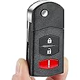 Keyecu Replace Flip Shell Remote Key Case Fob 3 Button For Mazda 3 5 6 RX8 CX5 CX7 CX9,(Empty Shells)