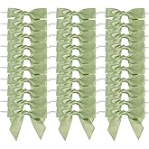 AIMUDI Sage Green Satin Ribbon Twist Tie Bows 3.5" Pretied Bows Premade Bows for Treat Bags Crafts Gift Wrapping Basket Wedding Favors Cookie Candy Bagging Cake Pop Bridal Shower - 50 Counts