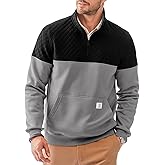 Dokotoo Men Men's Mock Neck Sweatshirts Quarter Zip Quilted Sweater Color Block Long Sleeve Casual Pullover