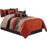Chezmoi Collection Napa 7-Piece Luxury Autumn Leaves Scroll Embroidery Bedding Comforter Set (Queen, Rust Orange/Brown/Taupe)