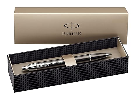 Parker S0856490 IM-Kugelschreiber (Metallisch-Grau mit Chromeinfassung, Strichstärke Mittel) schreibfarbe blau