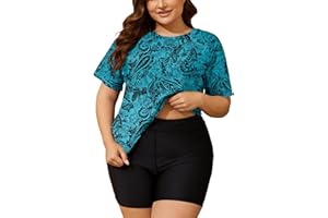 COOTRY Womens 2 Piece Plus Size Rash Guard Swimwear Short Sleeve Swimsuits Bathing Suit Swim Shirt and Shorts UPF 50+