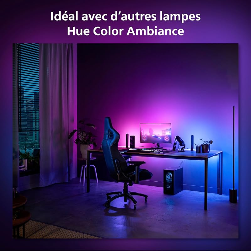 White and Color, Lightstrip Hue Play gradient PC pour écran 24-27 pouces, synchronisation de la lumière avec le jeu avec Hue Sync, fonctionne avec Alexa, Google Assistant et Apple Homekit