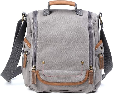 grey canvas crossbody bag