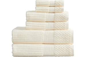 Springtree Home 100% Cotton Bath Towel Set | 6 Piece Set | Absorbent & Quick-Dry Bath Towels | Textured and Durable Cotton | Krista Collection - Cream