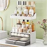 StorBin Strong 3 Drawers Bathroom Counter Organizer, 5 Tier Makeup Organizer, Versatile Perfume Organizer, Ideal for Bathroom Storage, Vanity, Large Skincare, Perfume, Present, Grey
