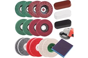 Sunxeke 18Pcs 4 Inch Buffering Wheels Polishing Kit with Compound for Angle Grinder,Includes 14Pcs Nylon Fiber Flap Disc & Wool Felt Polishing Wheel,3Pcs Buffing Compounds and Sanding Sponge