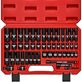 CASOMAN 3/8" Drive Impact Socket Set, 49 Piece Standard SAE and Metric Sizes (5/16-Inch to 3/4-Inch and 8-22 mm), 6 Point, Cr-V Steel Socket Set