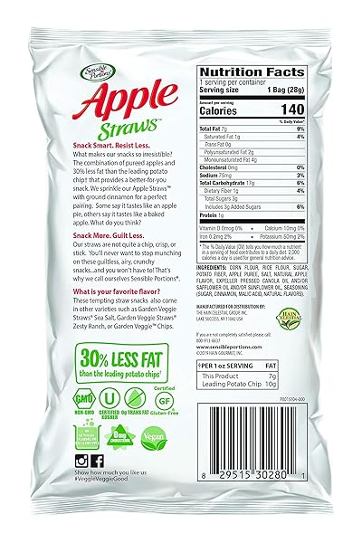 SENSIBLE PORTIONS GARDEN VEGGIE SNACKS – VEGGIE STRAWS, SNACK SIZE, APPLE CINNAMON, 1 OZ (PACK OF 24)