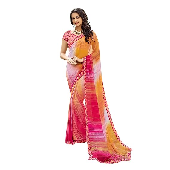 Shaily Multicolor Georgette Printed Saree With Blouse Piece