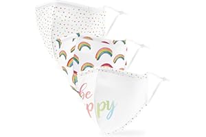 weddingstar 3 Pack Adult 3-Ply Washable Cloth Face Mask Reusable and Adjustable with Filter Pocket - Rainbows