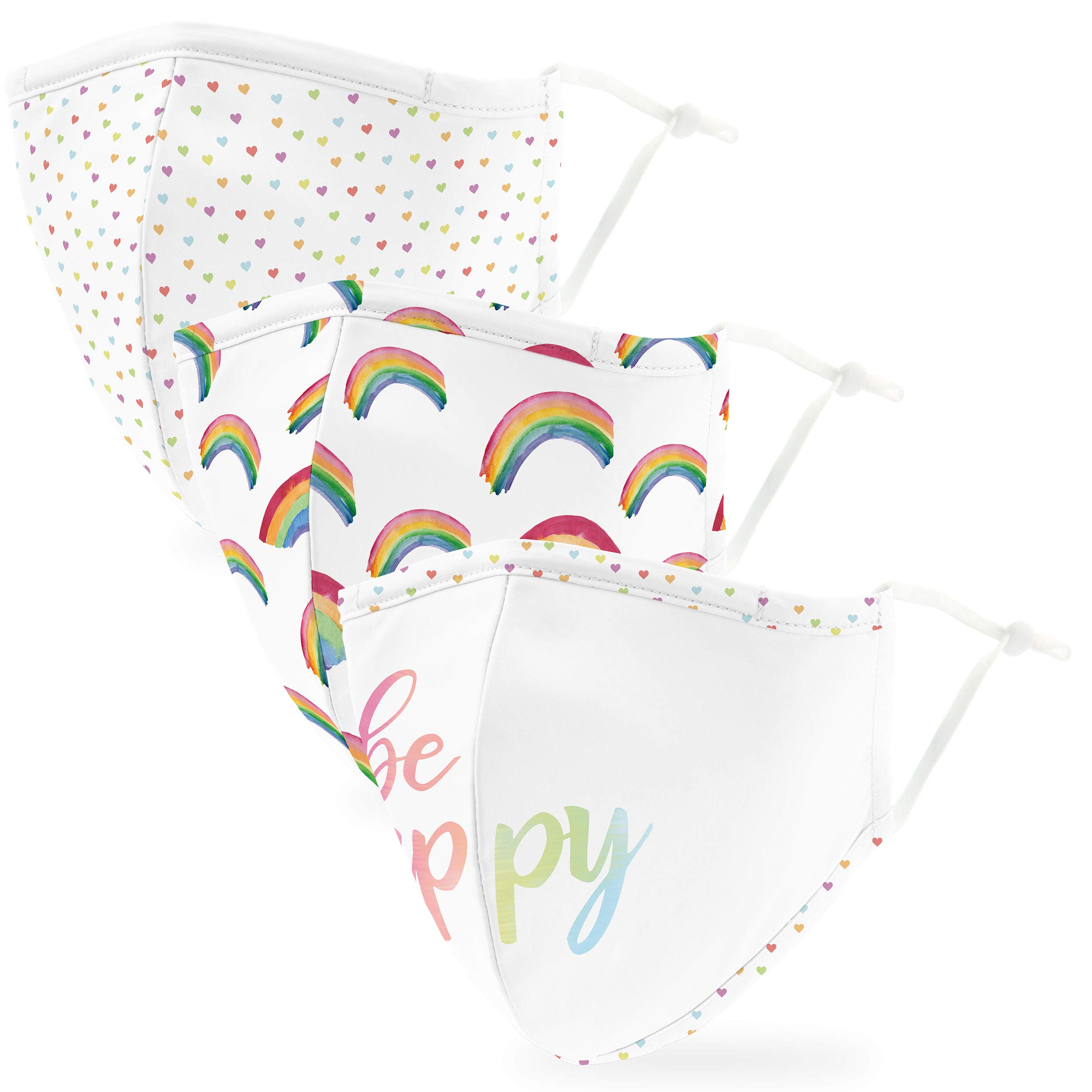 Weddingstar 3 Pack Adult Washable Cloth Face Mask Reusable and Adjustable with Filter Pocket - Rainbows