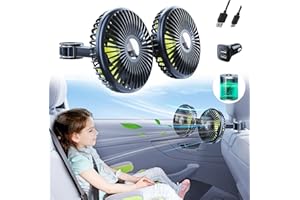 Nauttxon Battery Fan for Car Backseat, 360°Rotatable Car Fans for Backseat for Kids, [Comes with Car Charger&USB C Cable] 3 Speeds Separate Control Rechargeable Fan for Car Seat for Vehicles SUV RV