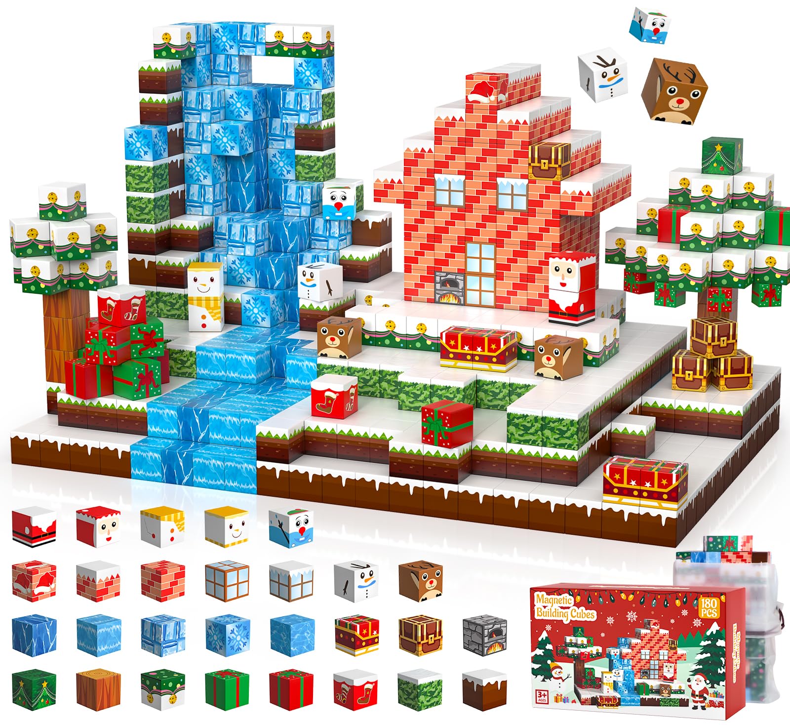 Photo 1 of 180PCS Magnetic Blocks - Christmas Magnetic Building Blocks Set for Kids – STEM Sensory Magnetic Cubes Tiles Building Toys for Boys Girls Toddlers Ages 3 4 5 6 7 8-12, Xmas Gifts & Stocking Stuffers