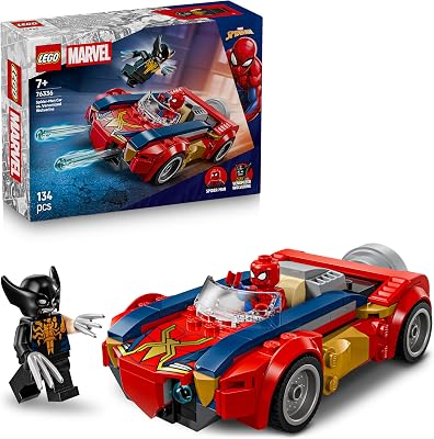 | Marvel Spider-Man vs. Venomized Wolverine Car - Brinquedo de Super-Herói com Carro Modelo, 2 Minifiguras e 2 Canhões - Presente para Crianças e Fãs a partir dos 7+ Anos - 76336