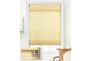 LazBlinds No Tools No Drill Cordless Bamboo Roman Shades, Light Filtering Window Treatment, Roll Up Bamboo Blinds for Window 28'' W x 64'' H, Ceylon Natural