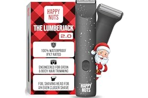 HAPPY NUTS Lumberjack 2.0 Men's Electric Body & Groin Hair Trimmer - Waterproof, Rechargeable Manscaping Kit with Foil Shaver - Ultra-Quiet Motor for Efficient Grooming (Graphite)