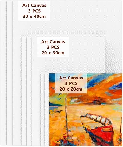 Koncci 9 Pack Cotton Canvas Panels for Acrylic Oil Paint 20x20 20x30 30x40cm
