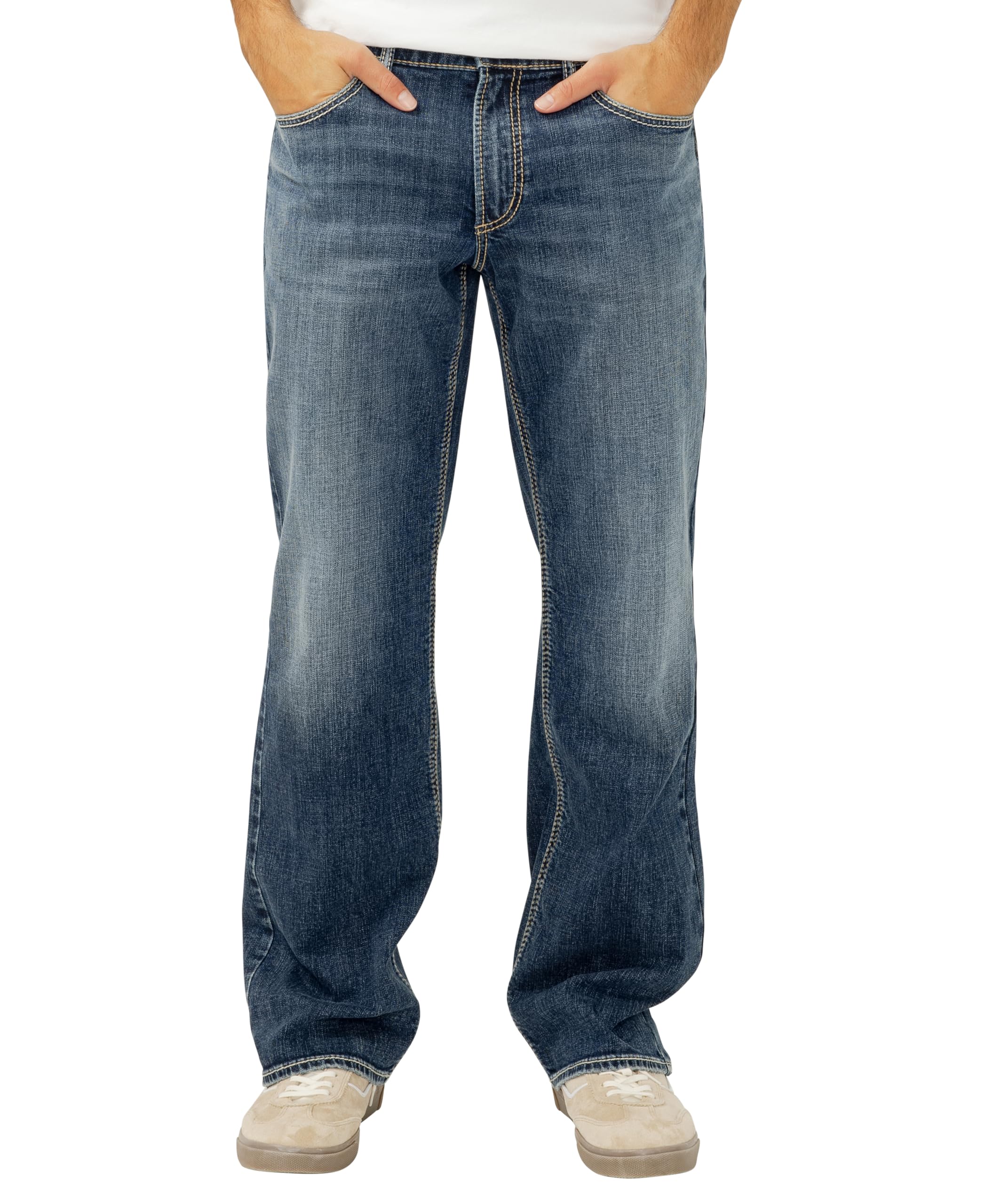 Silver Jeans Co. Men’s Zac Relaxed Fit Straight Leg Jeans, Dark Wash, 28W x 32L
