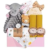 Totiro Newborn Baby Girl Gift, 9 Pcs Baby Gift for Girls Newborn Essentials, New Baby Girl Gift Basket Baby Shower Gender Reveal Gifts, New Mom Gift Swaddle Blanket Bear Rattle Gift Set, Khaki