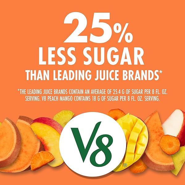 V8 PEACH MANGO 100% FRUIT AND VEGETABLE JUICE, 46 FL OZ BOTTLE