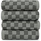 Jacquotha Soft Hand Towels 4 Pack, Grey Checkered Face Towel Set for Bathroom Kitchen, Decorative Quick Dry Towel 13x29 Inches