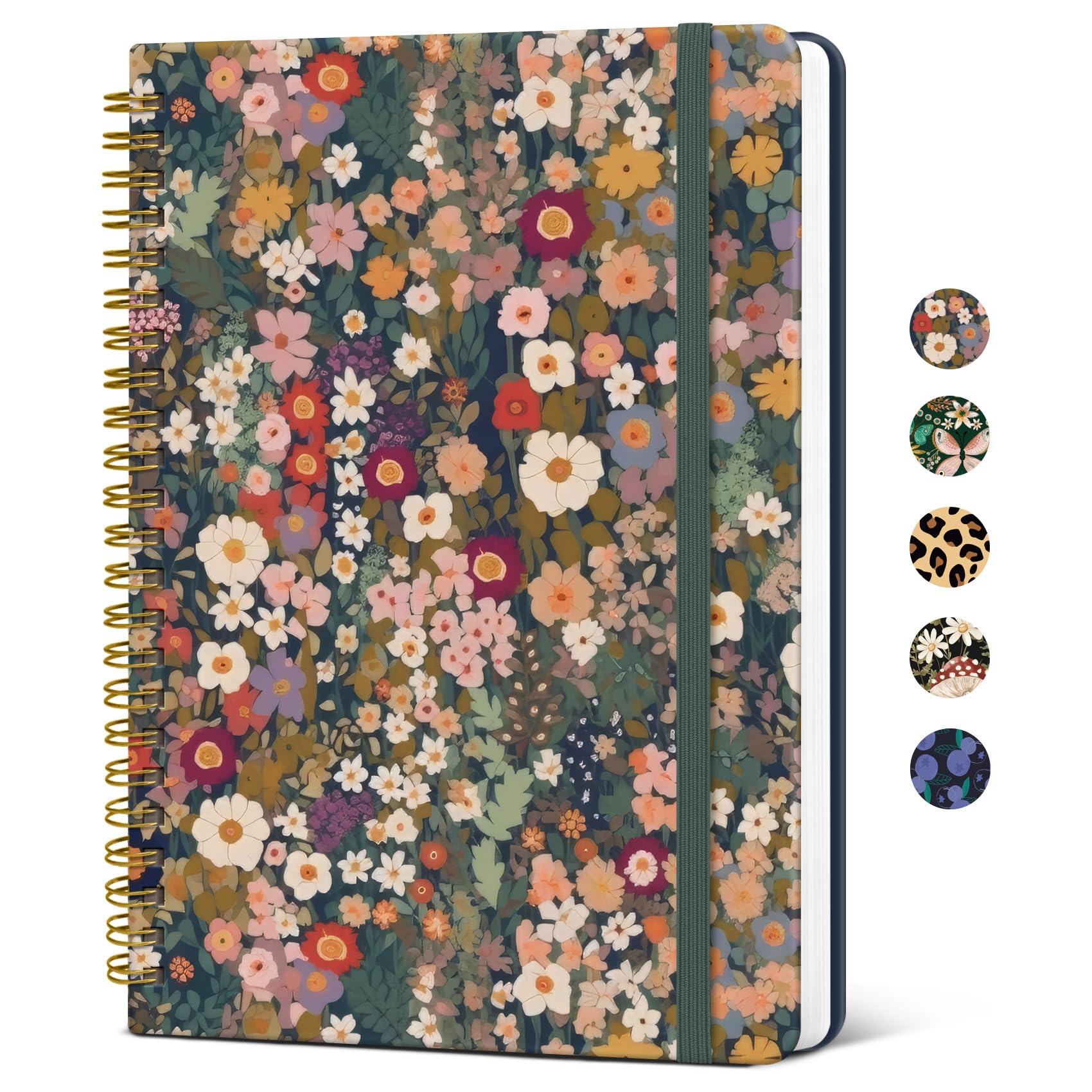 Photo 1 of Lined Spiral Journal Notebook for Women, A5 Cute College Ruled Hardcover Notebook for Work & Note Taking, Pretty Journal for Writing, 140 Pages, Flower Garden