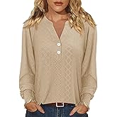 Magritta Womens Blouses Fall Tops Casual Long Sleeve Work Shirts Dressy V Neck Button Up Tunic Tshirts