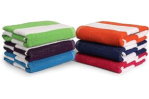 BolBom*S Bath Towel Set 6 Pack,30 x 60 Inches Large 100% Cotton Cabana Stripe Bath Towel Soft,Absorbent and Quick Dry Towels for Bathroom,Pool, Beach, Swim and Yoga,Bathroom Towels for Daily Use