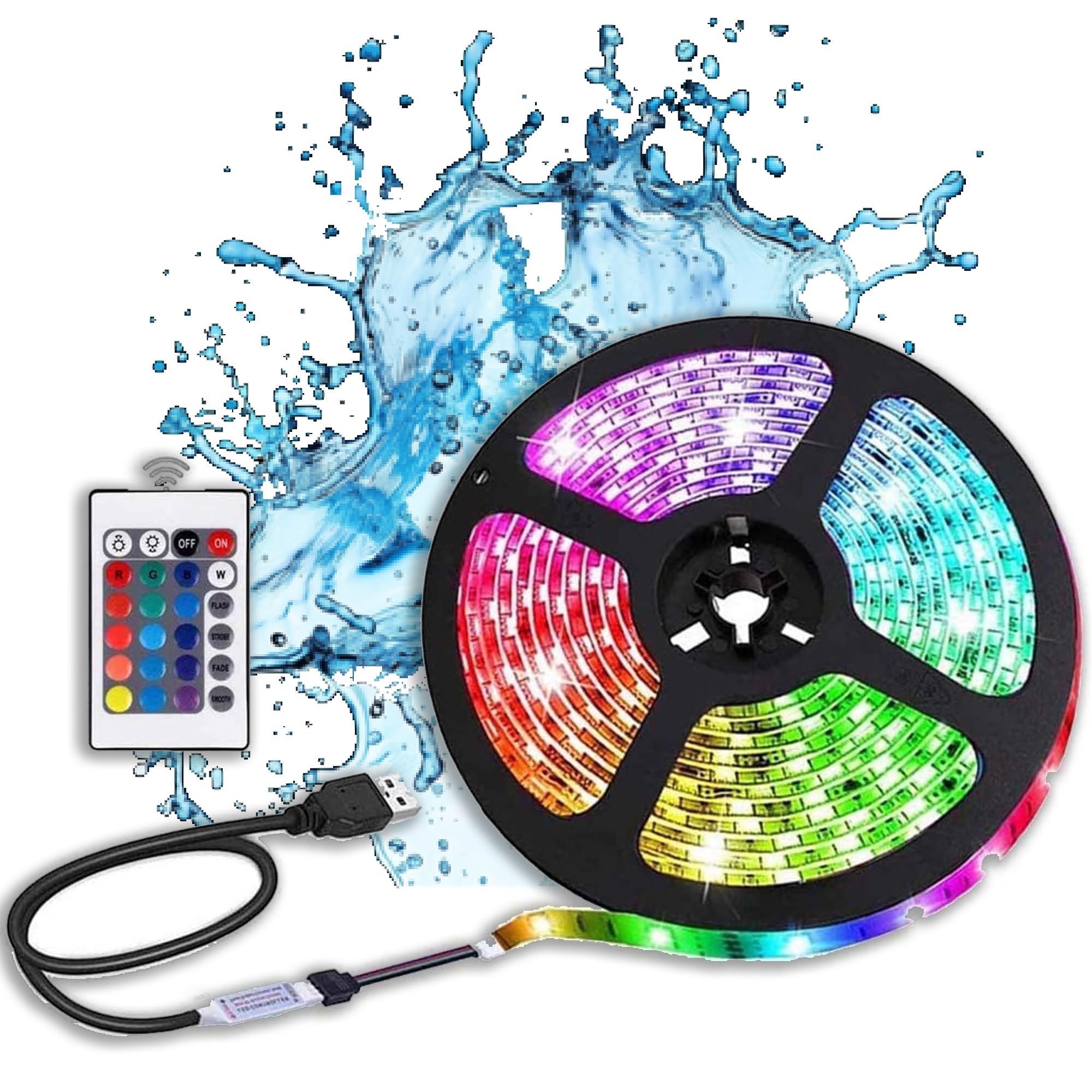 rynli Waterproof LED Strip Lights Without Bluetooth, 2M RGB LED Strip Light with Remote, USB Powered, Color Changing, Decorative Lighting Ideal Lights for Bedroom, Kitchen, Gaming, TV Backlight