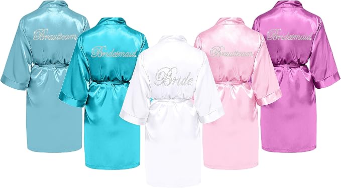 Damen Kurzer Satin-Kimono Bademantel – Leicht, Seidig, Mit Gürtel, Für Braut, Hochzeit & Entspannung