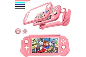 Switch Lite Case Protective Case for Nintendo Switch Lite, Feerne Full Protection TPU Shockproof Case Cover for Nintendo Switch Lite Skin with Built-in Screen Protector & Joystick Caps, Coral