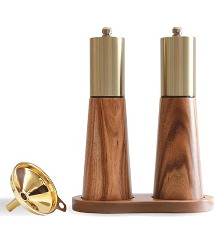 LOYIM Wooden Salt And Pepper Grinder Set 8 Inch - Adjustable Coarseness, Acacia Wood, With Tray, Refillable
