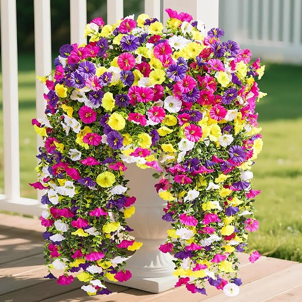 SERWALIN ARTIFICIAL HANGING FLOWERS FOR OUTDOORS UV RESISTANT,...