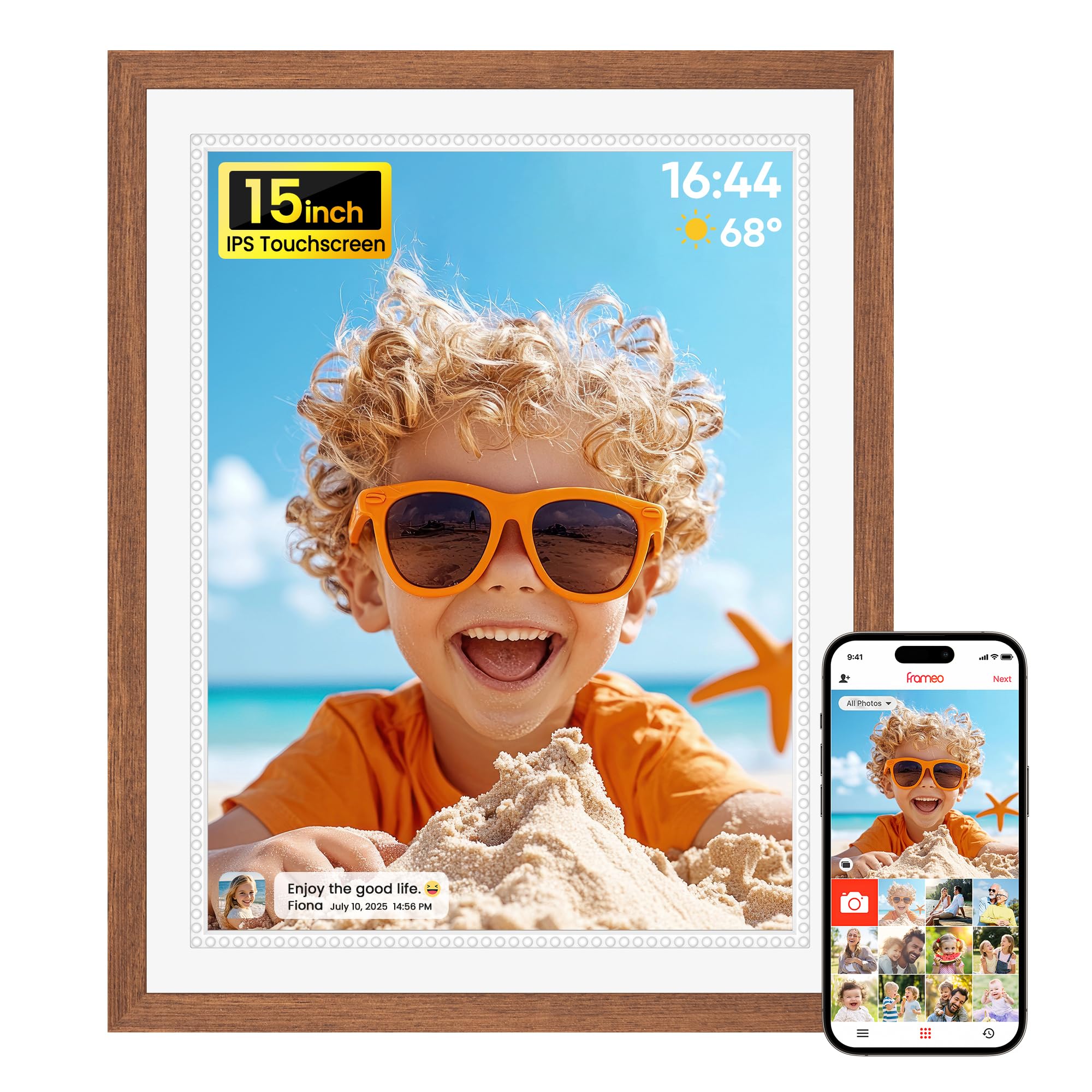 Photo 1 of 15 Inch 4:3 Large Digital Picture Frame, Frameo Digital Frame WiFi with HD IPS Touch Screen 32GB Storage, Support Tabletop&Wall Mounted, Share Photos/Videos Instantly from Anywhere, Gifts for Mom