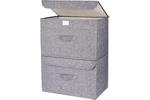 DIMJ Fabric Storage Box with Lid - 2Pcs Closet Storage Bin with Handle Organizer and Storage Organizer Box, Decorative Basket